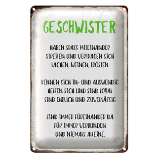 Blechschild Spruch 20x30cm Geschwister füreinander da