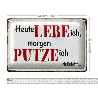 Blechschild Spruch 30x20cm heute lebe ich morgen putze ich