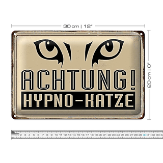 Blechschild Retro 30x20cm Achtung Hypno Katze