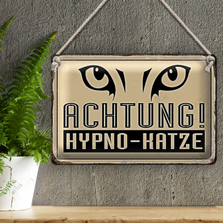 Blechschild Retro 30x20cm Achtung Hypno Katze