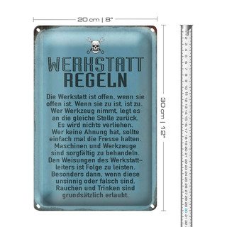 Blechschild Spruch 20x30cm Werkstatt Regeln Werkstatt