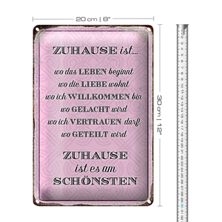 Blechschild Spruch 20x30cm Zuhause ist es am schönsten