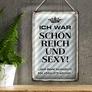 Blechschild Spruch 20x30cm ich war schön reich dann Wecker