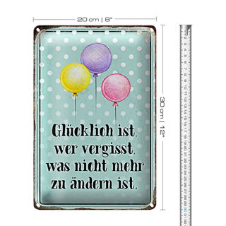Blechschild Spruch 20x30cm glücklich ist wer vergisst was