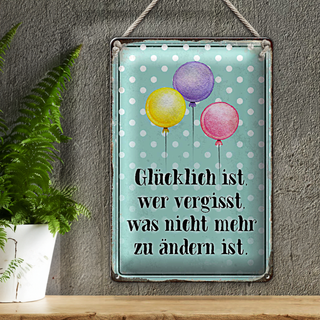 Blechschild Spruch 20x30cm glücklich ist wer vergisst was