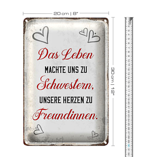 Blechschild Spruch 20x30cm Leben machte uns zu Schwestern