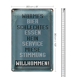 Blechschild Spruch 20x30cm warmes Bier schlechtes Essen