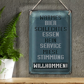 Blechschild Spruch 20x30cm warmes Bier schlechtes Essen