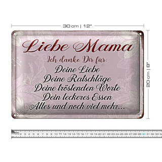 Blechschild Spruch 30x20cm liebe Mama ich danke dir Liebe