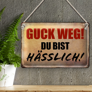 Blechschild Spruch 30x20cm quck weg du bist hässlich Retro