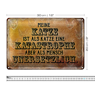 Blechschild Spruch 30x20cm meine Katze ist eine Katastrophe