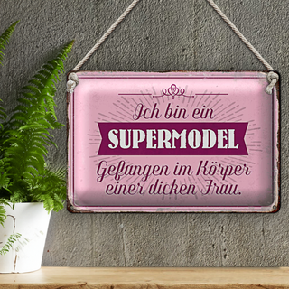 Blechschild Spruch 30x20cm Supermodel im Körper dicker Frau