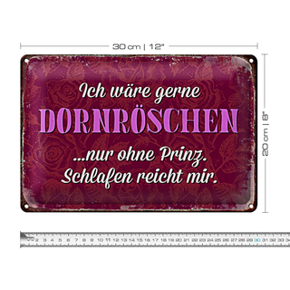 Blechschild Spruch 30x20cm ich gerne Dornröschen ohne Prinz