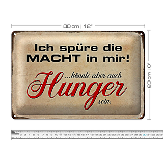 Blechschild Spruch 30x20cm spüre Macht in mir könnte Hunger