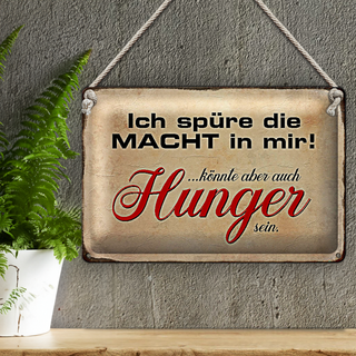 Blechschild Spruch 30x20cm spüre Macht in mir könnte Hunger