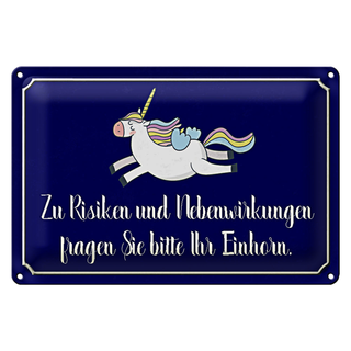 Blechschild Spruch 30x20cm zu Risiken fragen Sie Einhorn