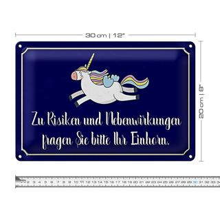 Blechschild Spruch 30x20cm zu Risiken fragen Sie Einhorn