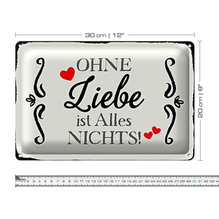 Blechschild Spruch 30x20cm ohne Liebe ist Alles nichts Herz