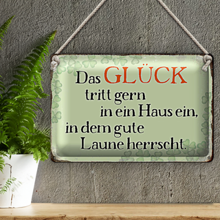 Blechschild Spruch 30x20cm Glück tritt gern ein gute Laune