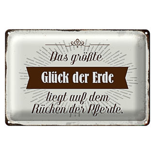 Blechschild Spruch 30x20cm Glück der Erde auf Rücken Pferde