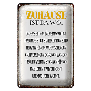 Blechschild Spruch 20x30cm Zuhause ist da wo Liebe Herzen