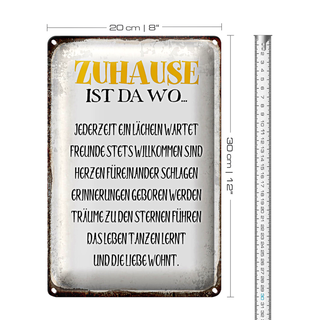 Blechschild Spruch 20x30cm Zuhause ist da wo Liebe Herzen