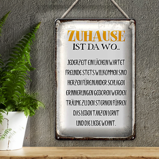 Blechschild Spruch 20x30cm Zuhause ist da wo Liebe Herzen