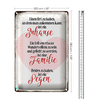 Blechschild Spruch 20x30cm Zuhause Familie Segen Herz