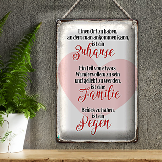 Blechschild Spruch 20x30cm Zuhause Familie Segen Herz
