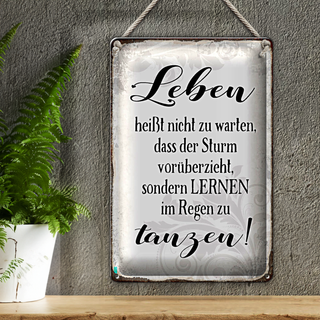 Blechschild Spruch 20x30cm Leben lernen im Regen zu tanzen