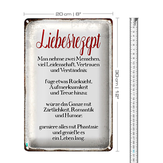 Blechschild Spruch 20x30cm Liebesrezept Retro