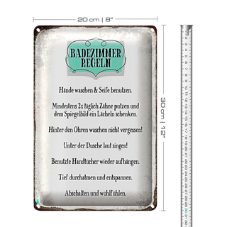 Blechschild Spruch 20x30cm Badezimmer Regeln Hände waschen