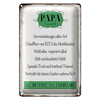 Blechschild Spruch 20x30cm Papa GmbH 24/7 lebenslang