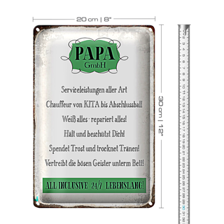 Blechschild Spruch 20x30cm Papa GmbH 24/7 lebenslang