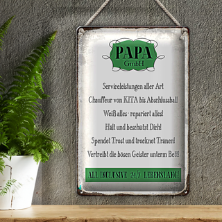 Blechschild Spruch 20x30cm Papa GmbH 24/7 lebenslang