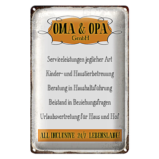 Blechschild Spruch 20x30cm Oma Opa GmbH 24/7 lebenslang