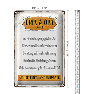 Blechschild Spruch 20x30cm Oma Opa GmbH 24/7 lebenslang