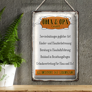 Blechschild Spruch 20x30cm Oma Opa GmbH 24/7 lebenslang