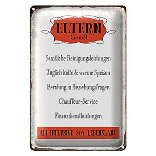 Blechschild Spruch 20x30cm Eltern GmbH 24/7 lebenslang