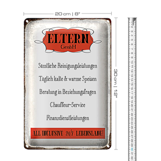 Blechschild Spruch 20x30cm Eltern GmbH 24/7 lebenslang