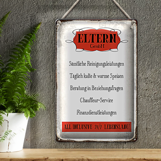 Blechschild Spruch 20x30cm Eltern GmbH 24/7 lebenslang