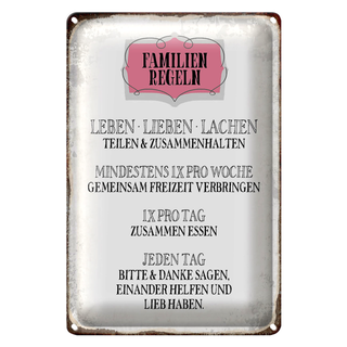 Blechschild Spruch 20x30cm Familien Regeln leben lieben
