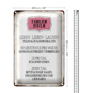 Blechschild Spruch 20x30cm Familien Regeln leben lieben