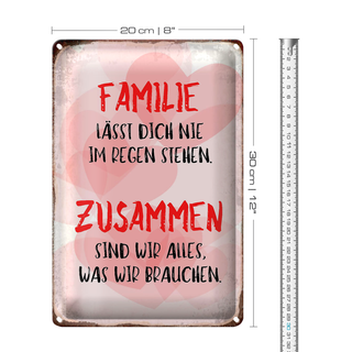 Blechschild Spruch 20x30cm Familie lässt dich nie im Regen