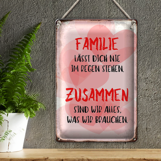 Blechschild Spruch 20x30cm Familie lässt dich nie im Regen