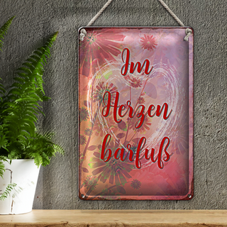 Blechschild Spruch 20x30cm Im Herzen barfuss