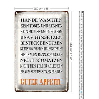 Blechschild Spruch 20x30cm Hände waschen guten Appetit