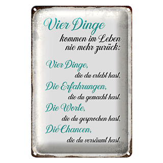 Blechschild Spruch 20x30cm 4 Dinge kommen nie mehr zurück