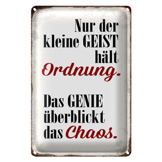 Blechschild Spruch 20x30cm Geist hält Ordnung Genie Chaos
