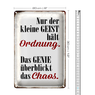 Blechschild Spruch 20x30cm Geist hält Ordnung Genie Chaos
